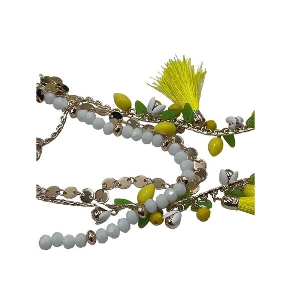 Lilly Pulitzer Triple Strand Lemon Grove Yellow Tassel Green Leaves Necklace New - Picture 16 of 16